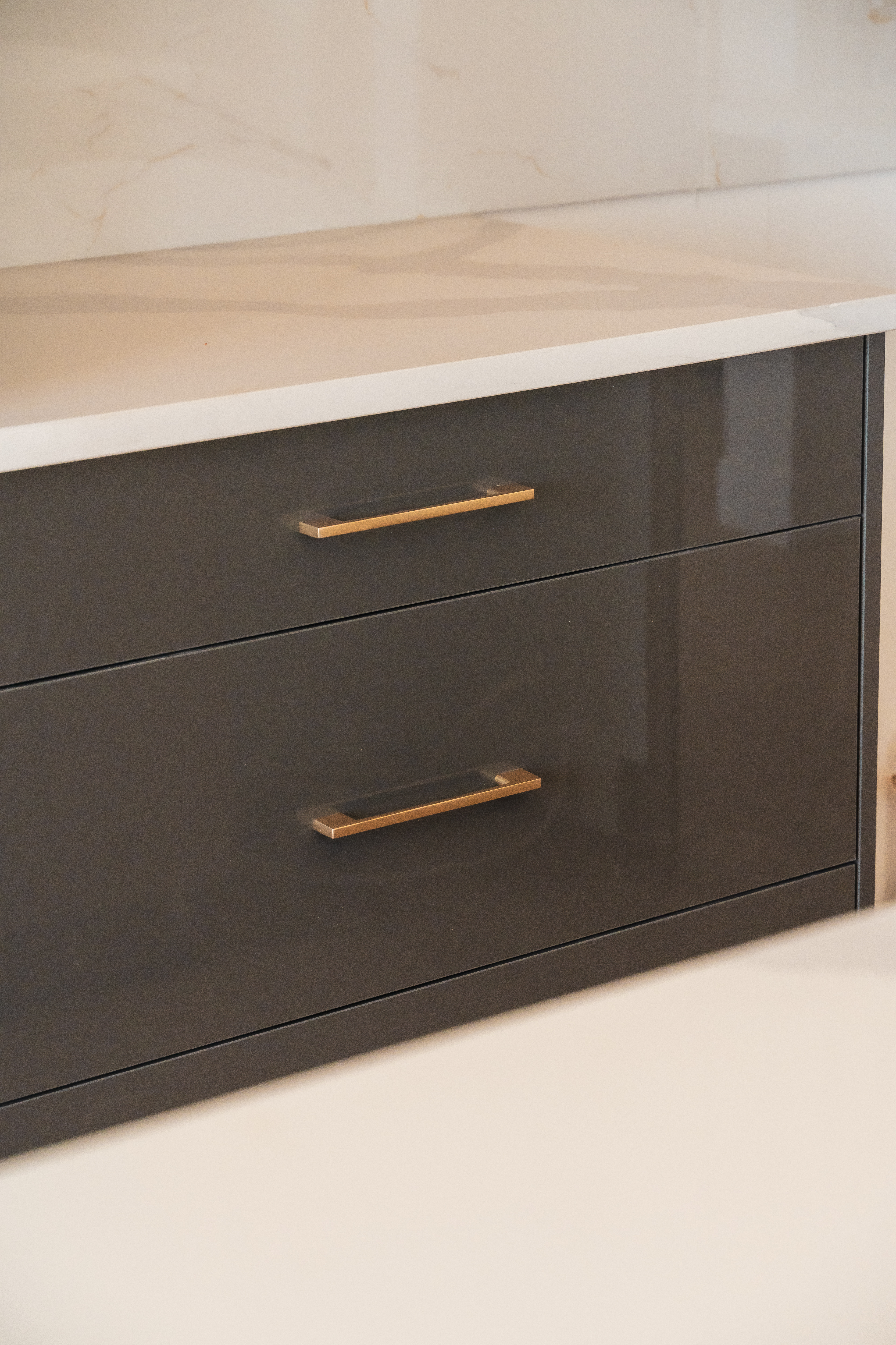 Wide white and wood modern kitchen – ACE Custom Cabinets