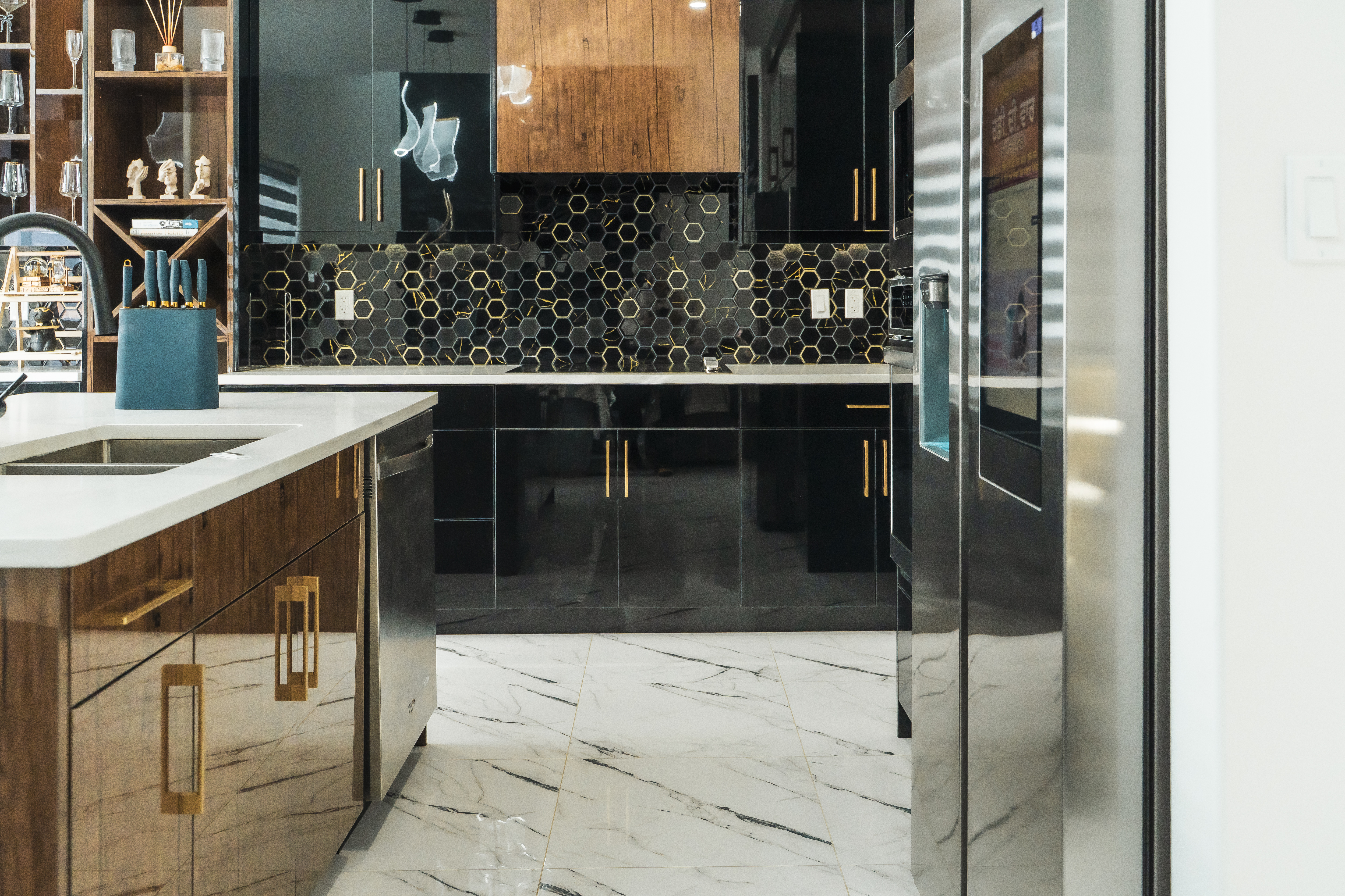 Premium dark kitchen with gold accents – ACE Custom Cabinets