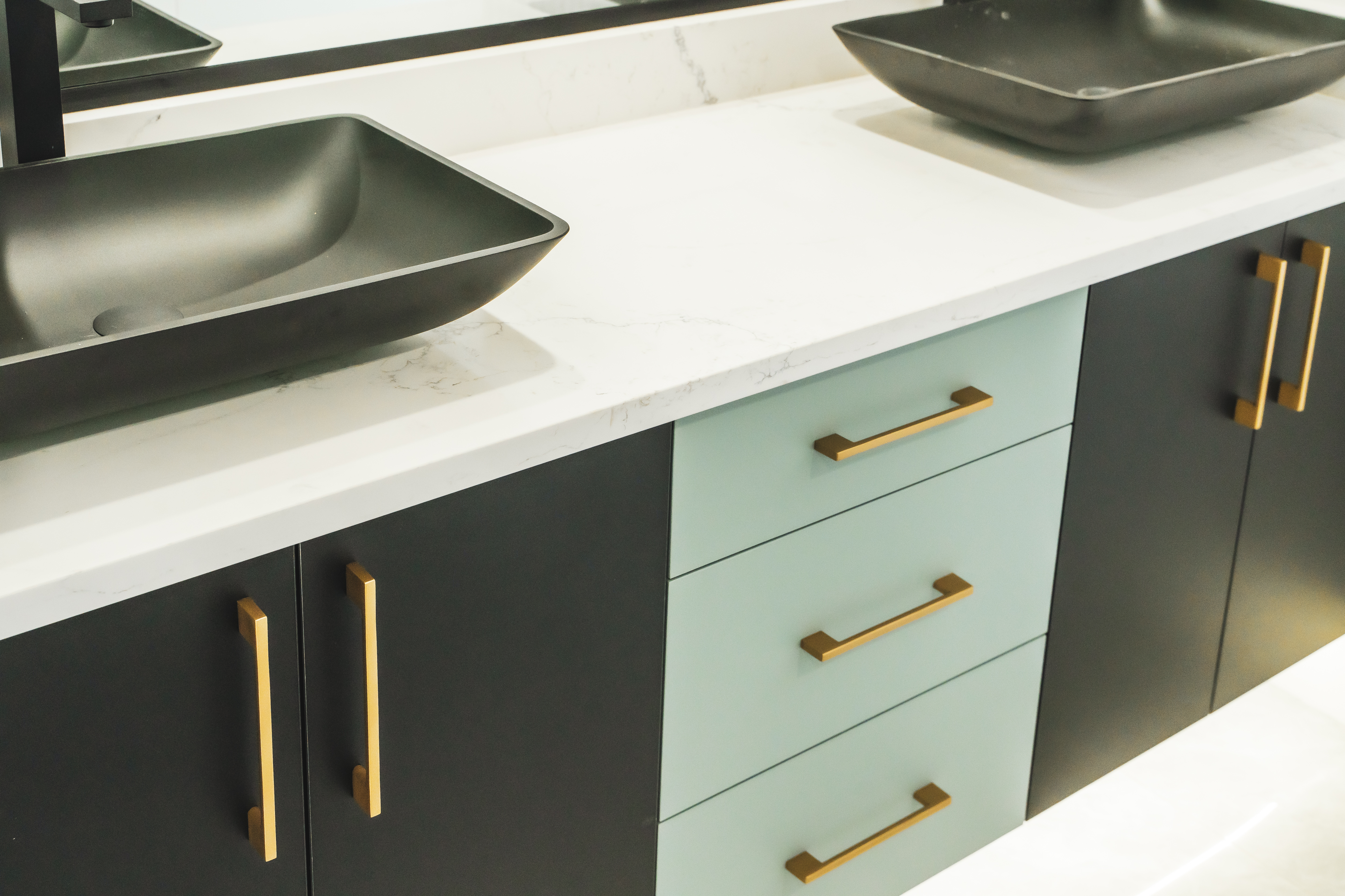 Vanity with gold hardware – ACE Custom Cabinets