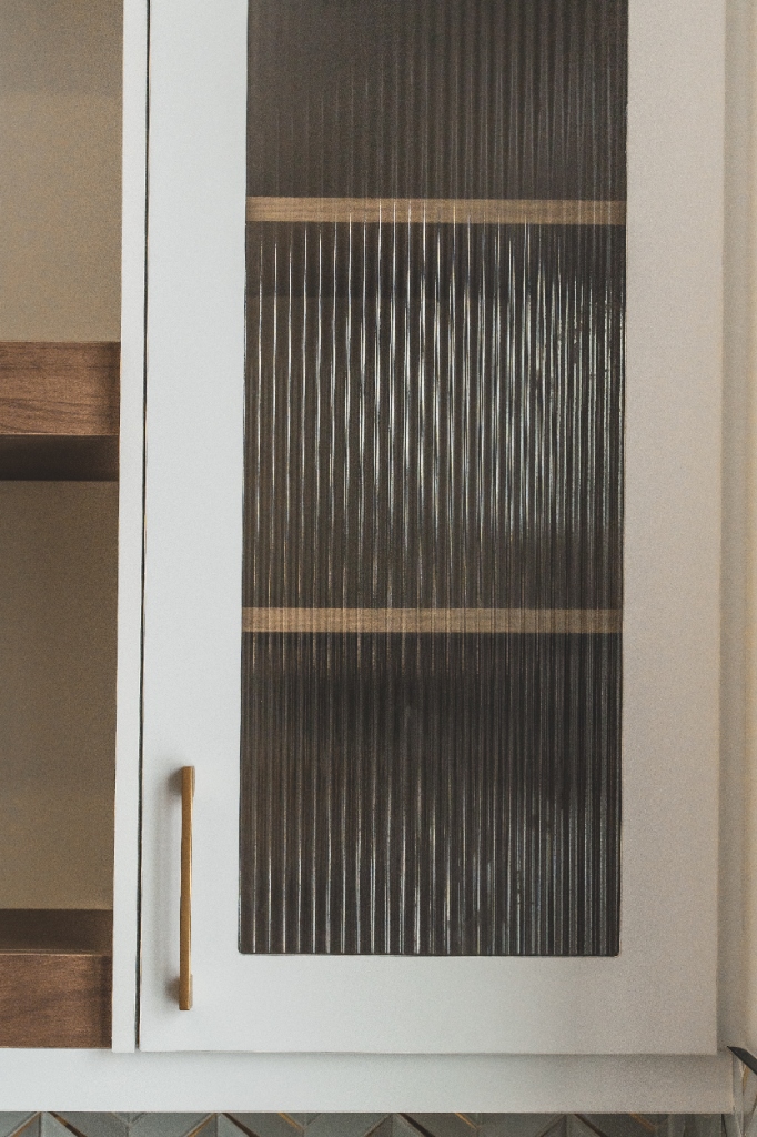 Fluted glass cabinet door with brass handle – ACE Custom Cabinets
