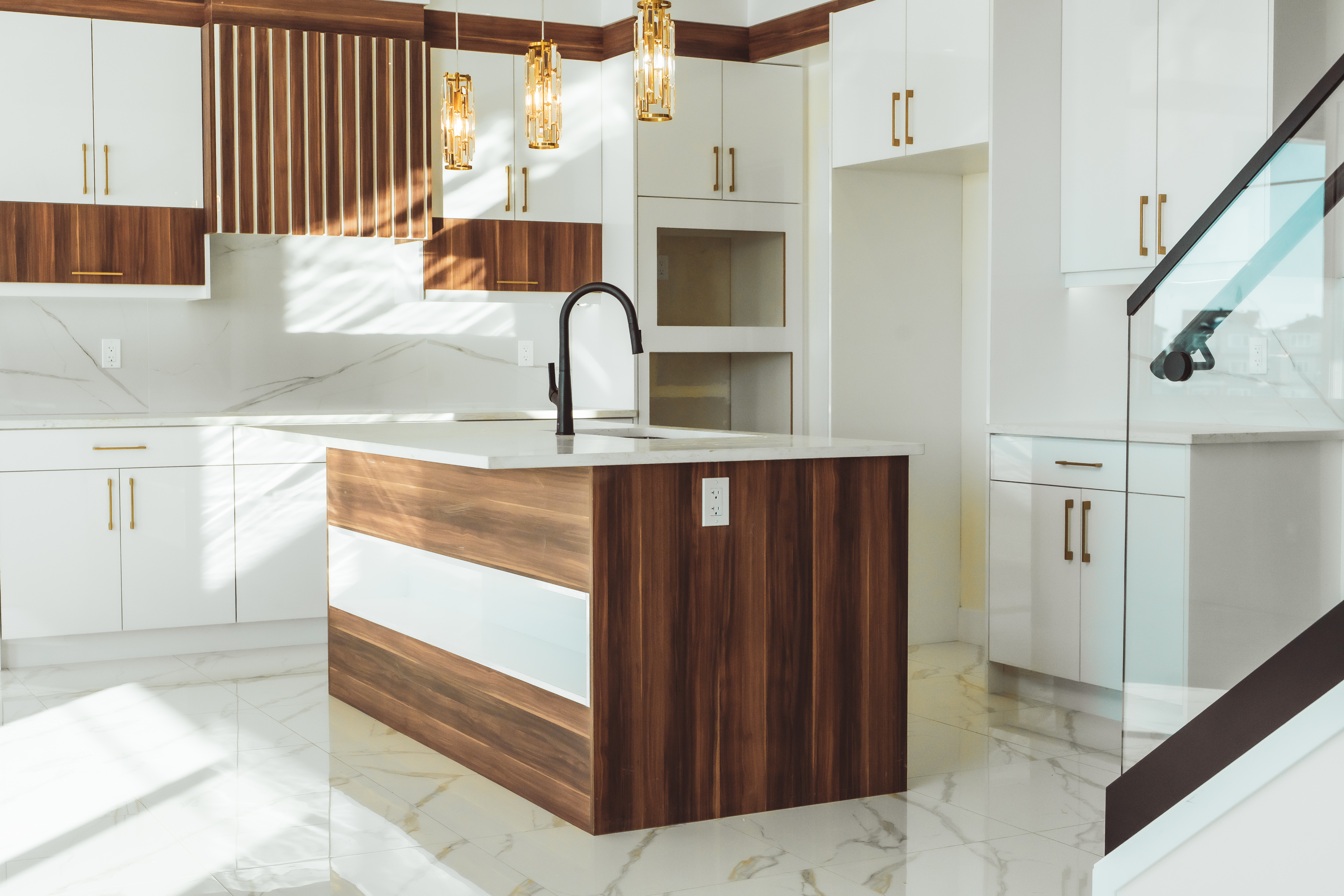 Modern white and grey full kitchen with island – ACE Custom Cabinets